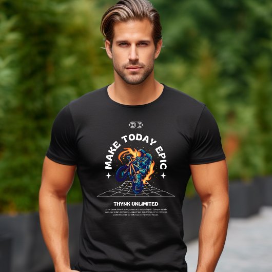 ブラックブルー図解入りの、写真付きのバイクもしくは自転車に乗る人宇宙飛行士Tシャツ Tシャツ