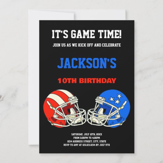 ブラックブルー対レッドサッカー誕生日招待状 招待状 (正面)