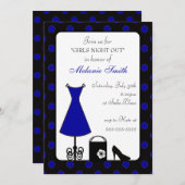ブラックブルー水玉模様ガールズナイトアウト 招待状 (正面/裏面)