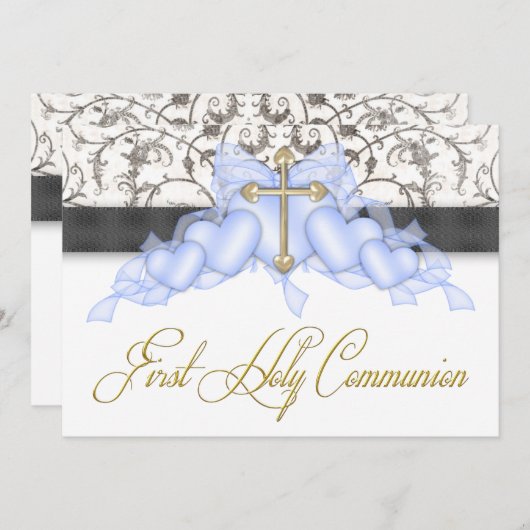 ブラックブルー金ゴールドクロスボーイズブルーファースト 招待状 (正面/裏面)