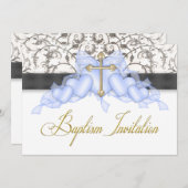 ブラックブルー金ゴールドクロスボーイズブルーファースト 招待状 (正面/裏面)