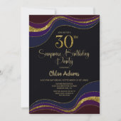 ブラックブルー金ゴールドグリッターサプライズ30歳の誕生日 招待状 (正面)