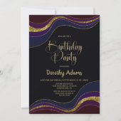 ブラックブルー金ゴールドグリッターバースデーパーティー 招待状 (正面)