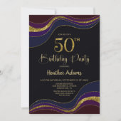 ブラックブルー金ゴールドグリッター50thバースデーパーティー 招待状 (正面)