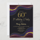 ブラックブルー金ゴールドグリッター60thバースデーパーティー 招待状 (正面)