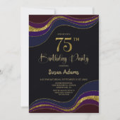 ブラックブルー金ゴールドグリッター75thバースデーパーティー 招待状 (正面)