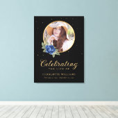 ブラックブルー金ゴールドフローラ葬式ウェルカムサイン キャンバスプリント (インサイチュ (ウッドフロア))