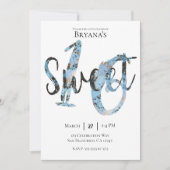 ブラックブルー金ゴールドモダンスウィート16バースデーパーティー 招待状 (正面)