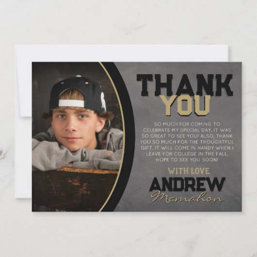 ブラックブロンズの黒板卒業サンキューカード 招待状 (正面)