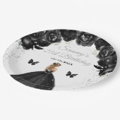 ブラックブロンドヘアプリンセスバースデーパーティー ペーパープレート (アングル)