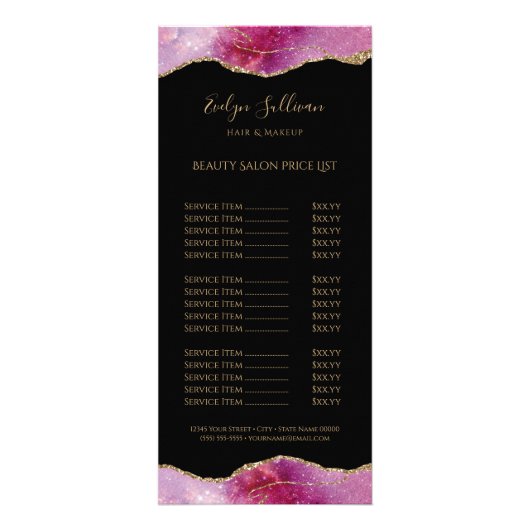 ブラックプライスリストに表示される水色ピンク色agate ラックカード (正面)