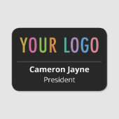 ブラックプラスチック名タグピンまたはマグネットカスタムロゴ 名札 (正面)