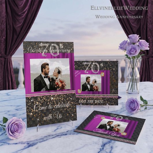 ブラックプラチナ＆パール 70周年結婚記念日I 招待状