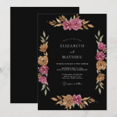 ブラックプラムの花弁の結婚式 招待状 (正面/裏面)