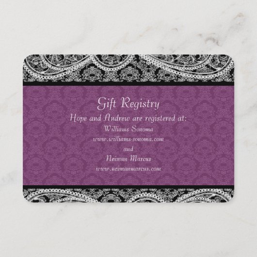 ブラックプラムモノグラムダマスクギフトレジス結婚ト エンクロージャーカード (裏面)