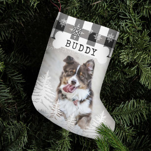 ブラックプラ素朴イド松の木犬の骨ペット写真 スモールクリスマスストッキング