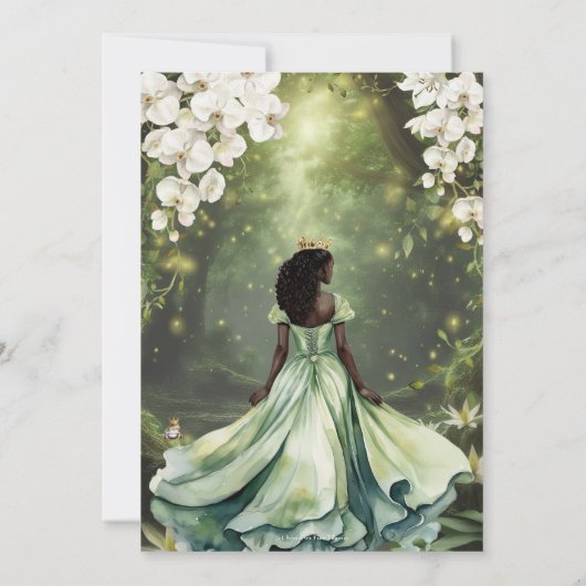 ブラックプリンセスとカエルのセージ緑のドレス甘い16 招待状 (裏面)