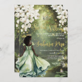 ブラックプリンセスとカエルのセージ緑のドレス甘い16 招待状 (正面/裏面)