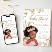 ブラックプリンセスピンク金ゴールドベビーシャワー 招待状