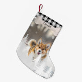 ブラックプレイドクリスマスパインツリーズボーンドッグ写真 スモールクリスマスストッキング (正面 (吊り時))
