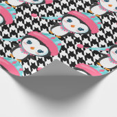 ブラックプレイドピンクペンギンラッピング紙 ラッピングペーパー (角)