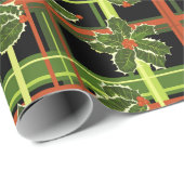 ブラックプレイドホリーベリークリスマス ラッピングペーパー (ロールコーナー)