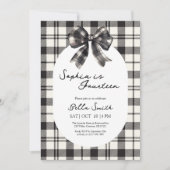 ブラックプレイドボウ誕生日招待状 サンキューカード (正面)