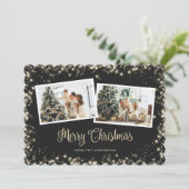 ブラックプレイド金ゴールドクリスマス魔法ライト写真 シーズンカード (スタンド正面)