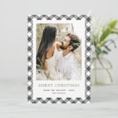 ブラックプレイド金ゴールド雪写真メリークリスマスカード シーズンカード (スタンド正面)