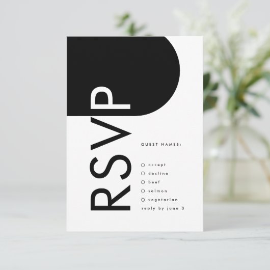 ブラックプレミアムモダンモノグラムボホはっきりしたアーチ 出欠カード (スタンド正面)