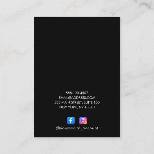 ブラックプレーン署名用イヤリングジュエリーロゴ 名刺 (裏面)