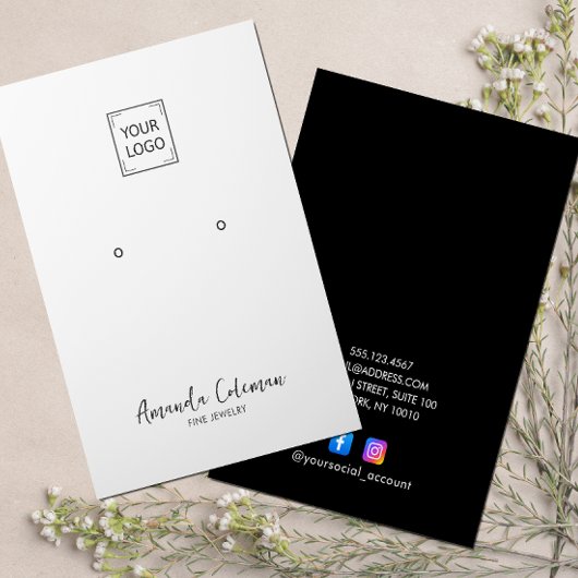 ブラックプレーン署名用イヤリングジュエリーロゴ 名刺