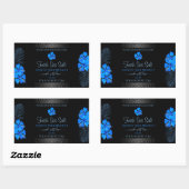 ブラックプロダクトラベルとスカイブルーハワイアン花 長方形シール (シート)