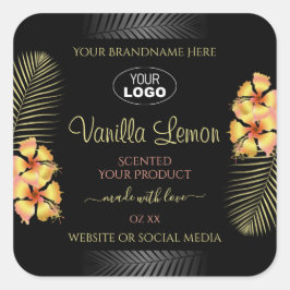 ブラックプロダクトラベルイエローハワイ花ロゴ追加 スクエアシール