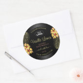 ブラックプロダクトラベルイエローハワイ花ロゴ追加 ラウンドシール (封筒)