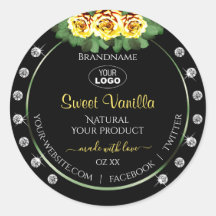 ブラックプロダクトラベルグリーンイエローローズジュエリーロゴ