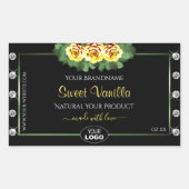 ブラックプロダクトラベルグリーンイエローローズジュエリーロゴ 長方形シール (正面)