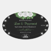 ブラックプロダクトラベルグリーンホワイトローズジュエリーロゴ 楕円形シール (正面)