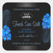 ブラックプロダクトラベルスカイブルーハワイアンフラワーロゴ スクエアシール (正面)