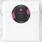 ブラックプロダクトラベルピンクの花グリーンパーム葉ズ ラウンドシール (バッグ)