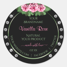 ブラックプロダクトラベル緑とピンクのバラのダイヤモンド