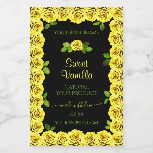 ブラックプロダクト包装ラベル上の黄色のローズフレーム フードラベル (シングルラベル)
