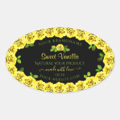 ブラックプロダクト包装ラベル上の黄色のローズフレーム 楕円形シール (正面)