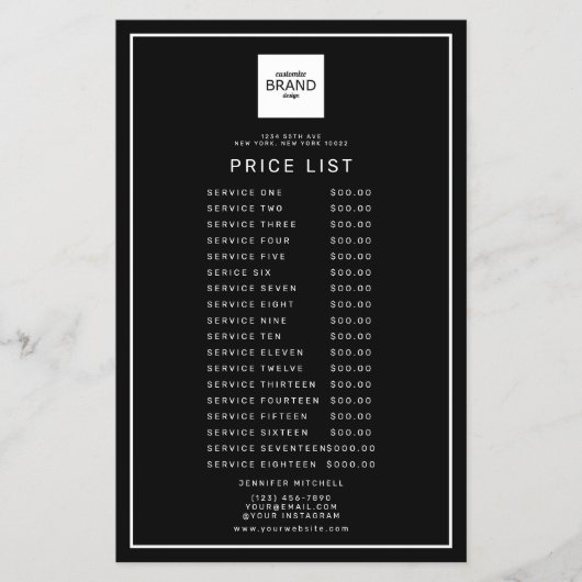 ブラックプロフェッショナルロゴの美容価格サービスリスト チラシ (正面)