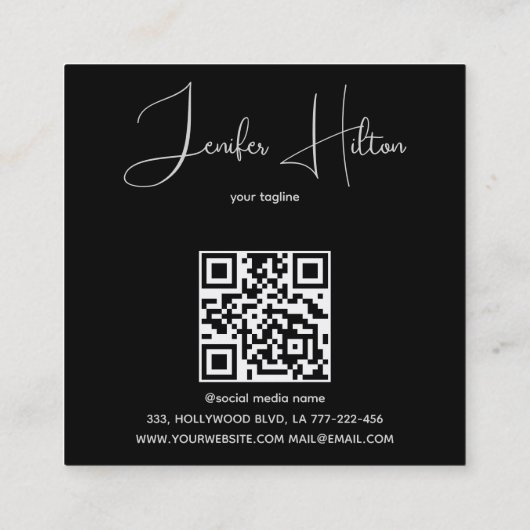 ブラックプロフェッショナルQRコード最小主義モノグラム スクエア名刺 (裏面)