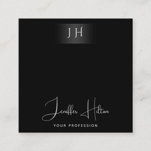 ブラックプロフェッショナルQRコード最小主義モノグラム スクエア名刺 (正面)