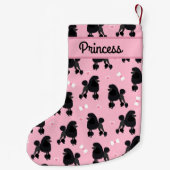 ブラックプードルとボウズパターン名前をカスタムする スモールクリスマスストッキング (裏面)