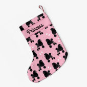 ブラックプードルとボウズパターン名前をカスタムする スモールクリスマスストッキング (裏面 (吊り時))