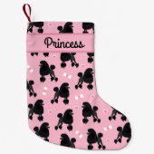 ブラックプードルとボウズパターン名前をカスタムする スモールクリスマスストッキング (正面)