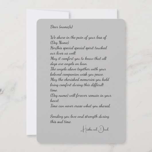 ブラックプードルの喪失悔やみや弔慰 招待状 (裏面)